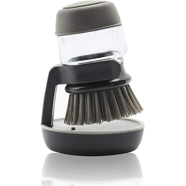 Dish Brush with Soap Dispenser, Soap Dispensing Palm Brush, Kitchen Scrub Brushes Scrubber with Holder for Dish Sink Pot Pan Washing and Cleaning