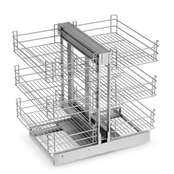 Dish and Chopstick Rack, 17in 3-Tier Blind Corner Pull Out Cabinet Organizer, Rustproof Chromium Steel 6-Basket Storage Rack, Reversible Slide Out Shelves for Household Kitchen, School Cafeteria