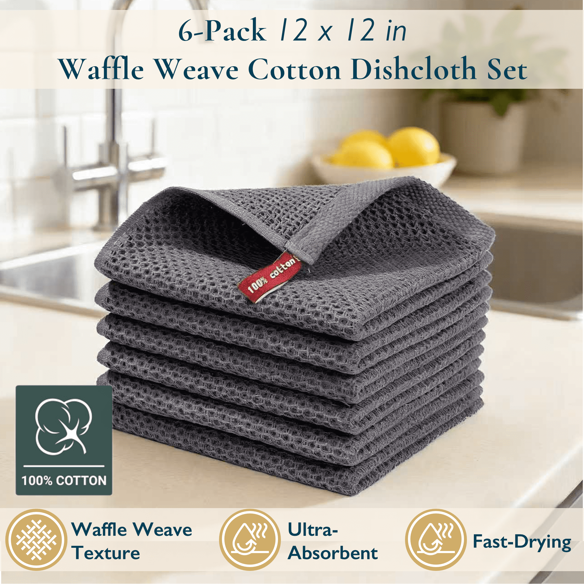 Walmart savings: Dish Cloth Set-Gray-12*12-6Pack
