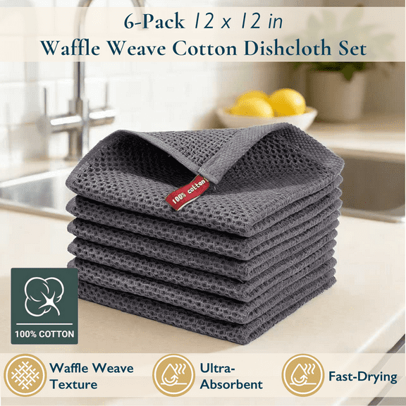 ComfiTime Kitchen Towels Set, 100% Cotton Waffle Weave Dish Wash Cloth Towels, Soft & Absorbent Dish Rags Kitchen Hand Towels for Drying Dishes, Small Cleaning Cloths Towels, 15.7x15.7, 5Pack