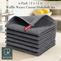 ComfiTime Dish Towels, 100% Cotton Waffle Weave Dish Cloth, Reusable Dish Rags Kitchen Hand Towels for Drying Dishes, Soft & Absorbent Cleaning Cloths, Small Dish Wash Cloths, 12x12, 6Pack