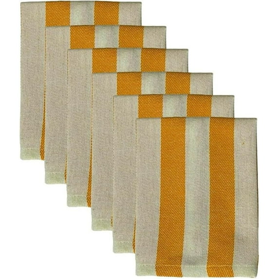 Dish Cloths 100% Cotton White/Orange Harbor Stripes Dishcloths for Washing Dishes, Set of 6 Quick Dry, Highly Absorbent, 12 x 12 Inch.