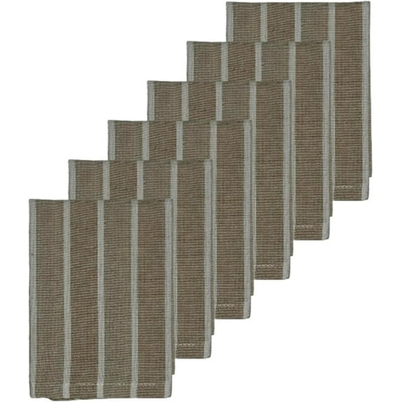 Dish Cloths 100% Cotton White/Tan Sonoma Stripes Dishcloths for Washing Dishes, Set of 6 Quick Dry, Highly Absorbent, 12 x 12 Inch.