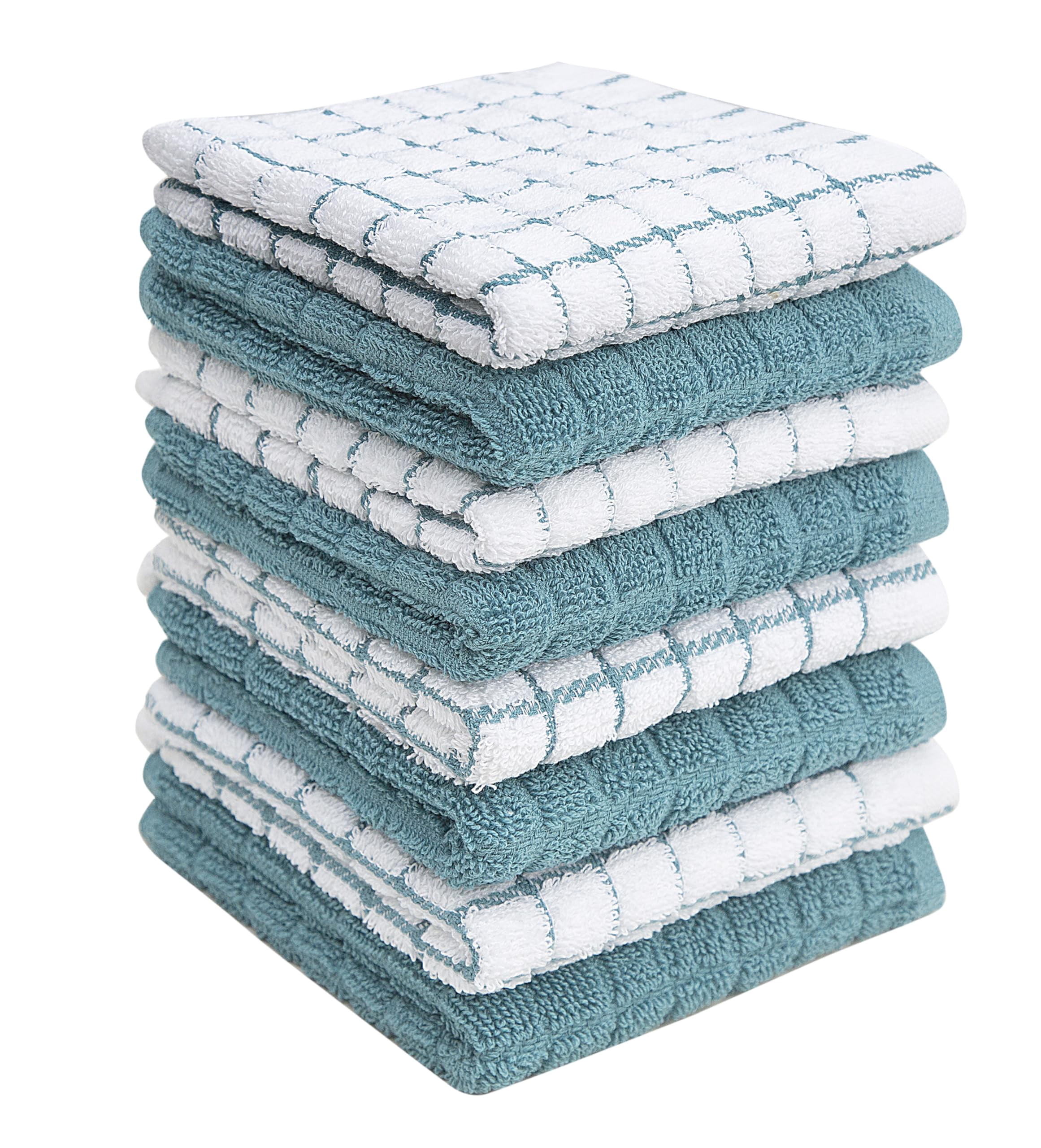 Dish Cloths 8 Pack 12x12 Inch 100% Cotton Kitchen Towels 405 GSM Soft Highly Absorbent Durable Cleaning Towels for Kitchen Aqua