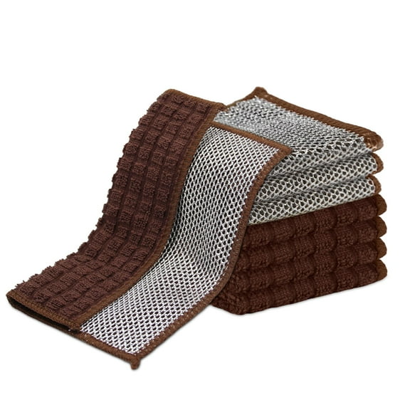 Dish Cloths for Washing Dishes 8 Pack Multipurpose Wire Miracle Cleaning Coths Non-Scratch Wire Dishwashing Rag Lint Free Microfiber Cleaning Cloth for Kitchen Windows (Brown)