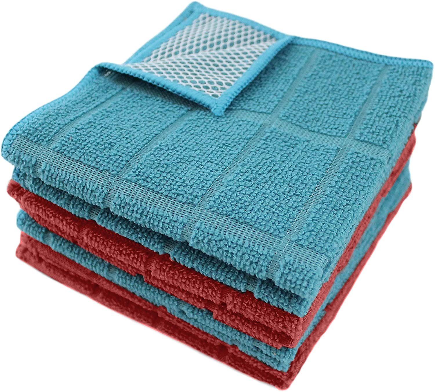 Dish Cloths for Washing Dishes Red and Turquoise Kitchen Cloths Cleaning  Cloths 12 in x 12 in - 4 Pack