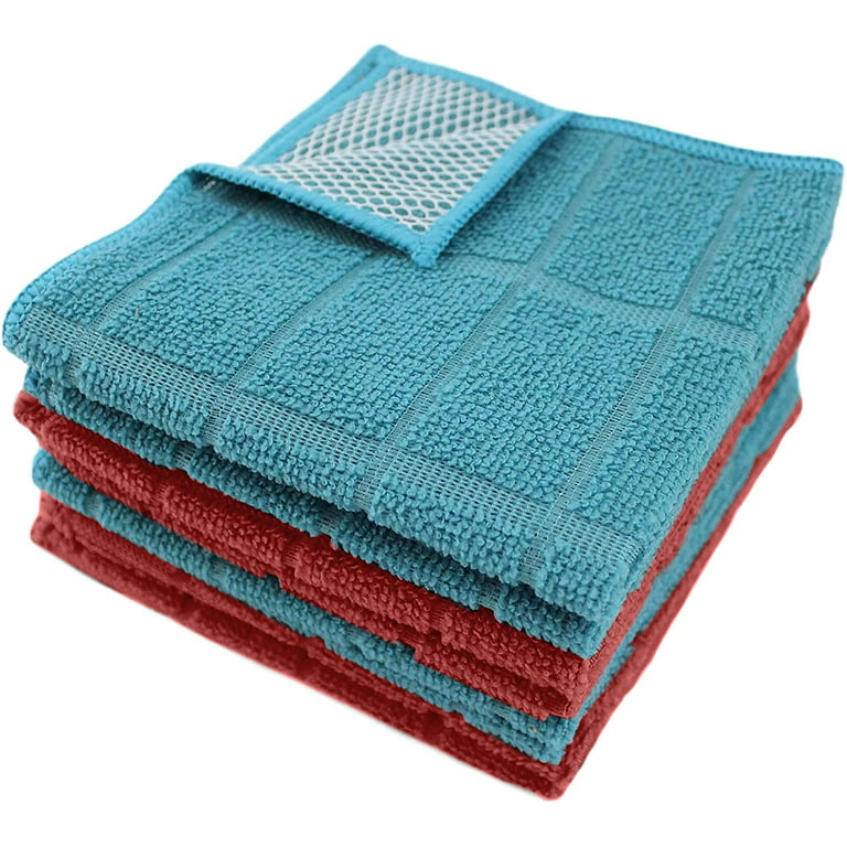Dish Cloths for Washing Dishes Red and Turquoise Kitchen Cloths Cleaning  Cloths 12 in x 12 in - 4 Pack