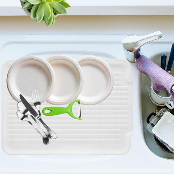 Dish Drain Board & Drying  Tray for Kitchen - White, 12.75 x 17.25