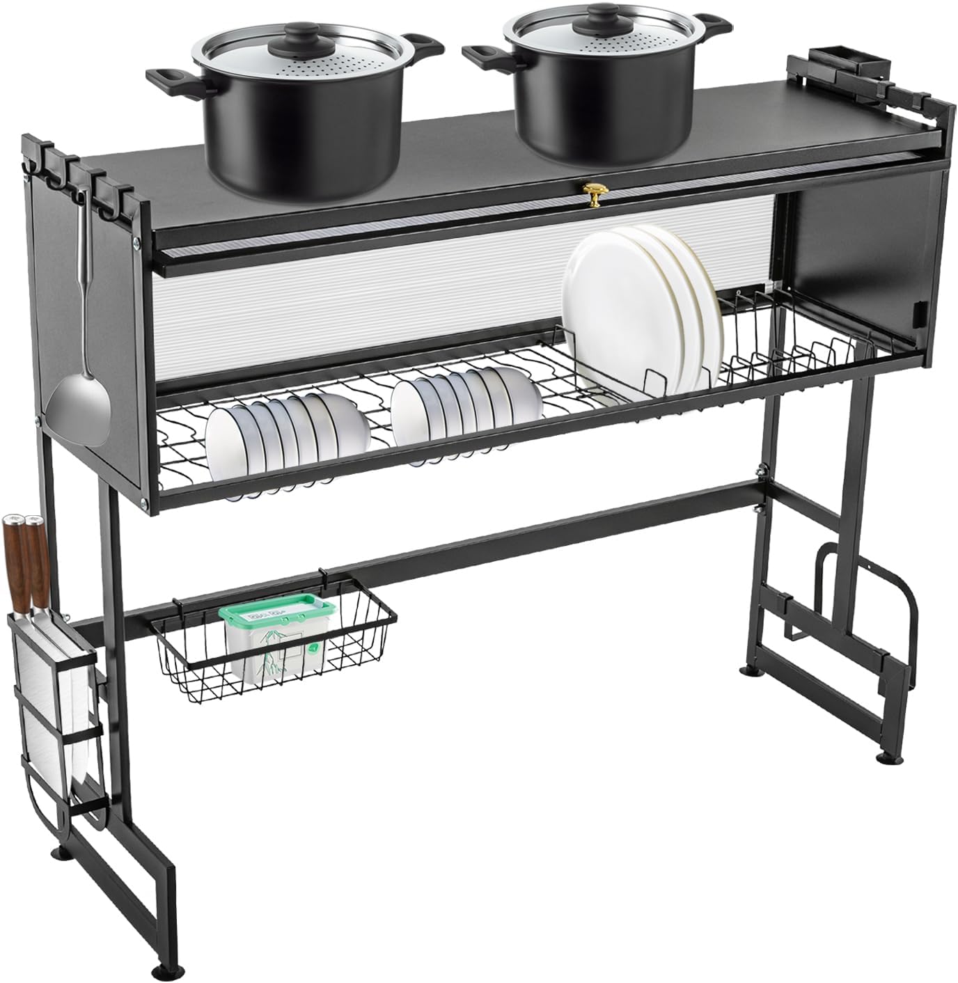 Dish Drainer, 2 Tier Over The Sink Dish Drying Rack, Expandable Drainer ...