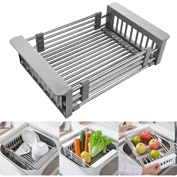 Dish Drainer Kitchen Drainer Extendable Dish Rack and Utensil Holder Stainless Steel Cutlery Drainer Drainer Shelf Dishes in The Sink or On The Counter