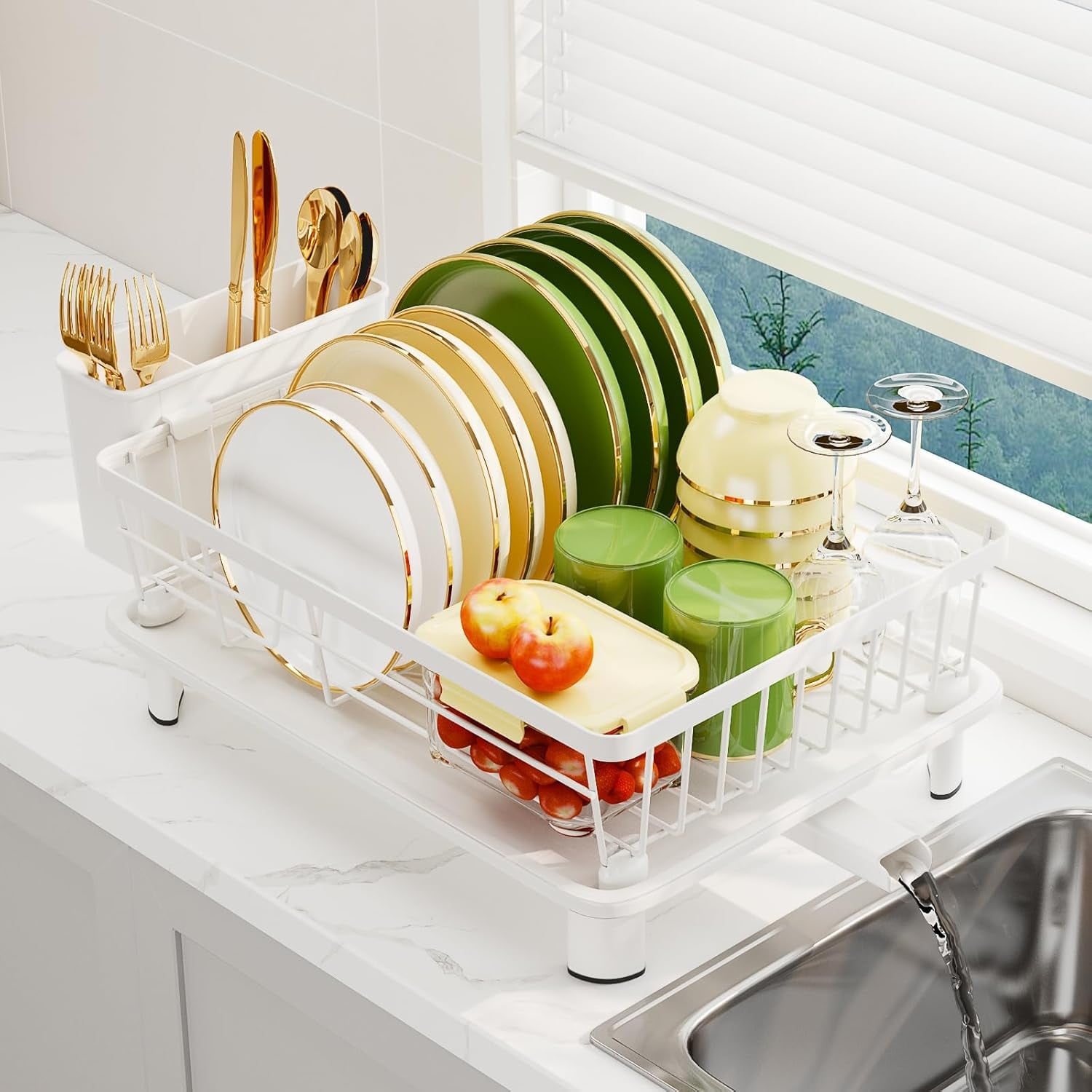 Stack Rack Drip Tray Dish Drainer Rack with Drip Tray, Sink Dish Drainer with Drainage Spout ...