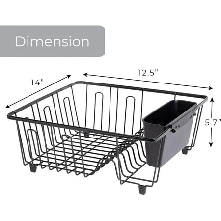Dish Drainer Rack Small - Includes Moveable Cutlery Cup - Black