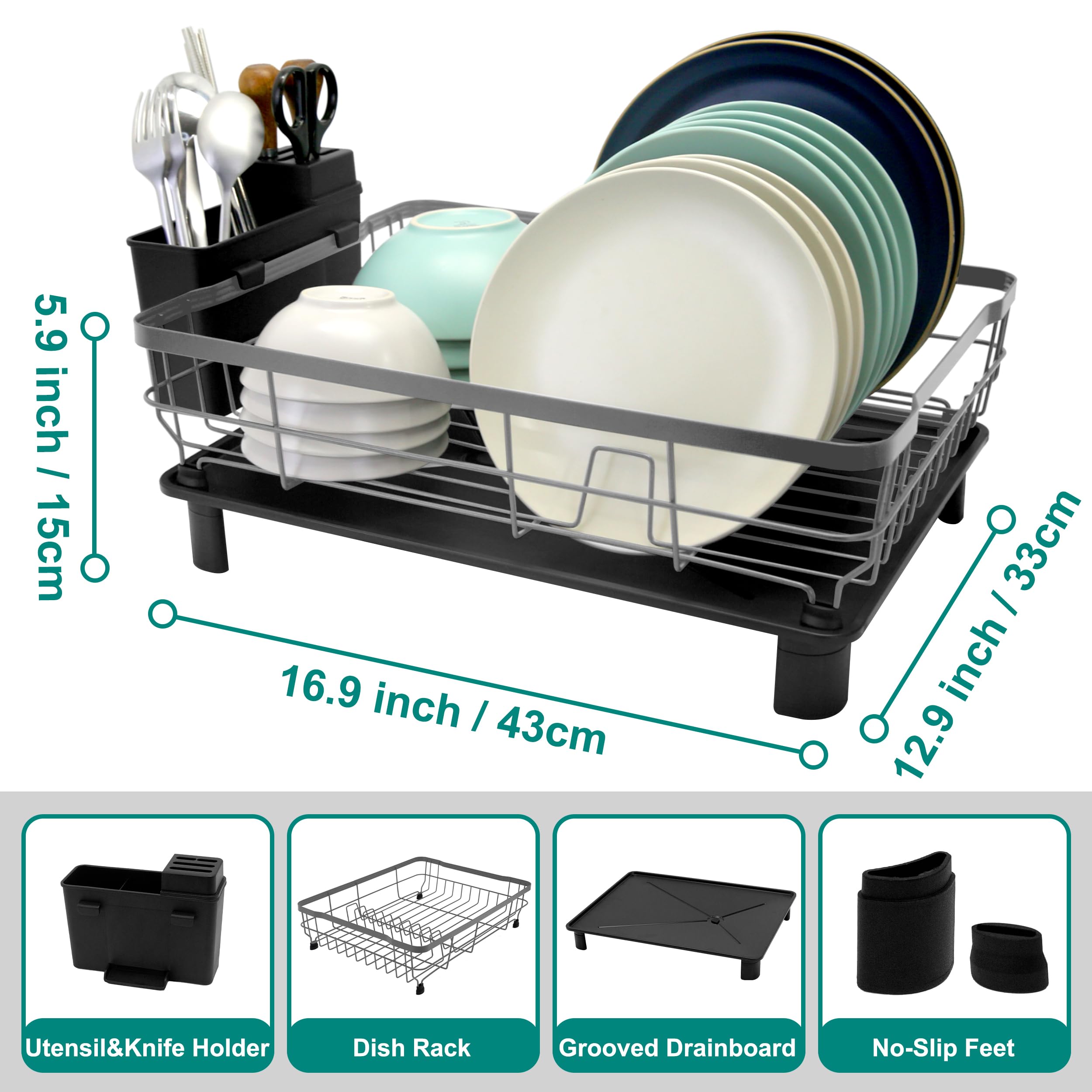 Dish Drainer Rack for Kitchen Counter, Heavy Duty Drying Rack with ...