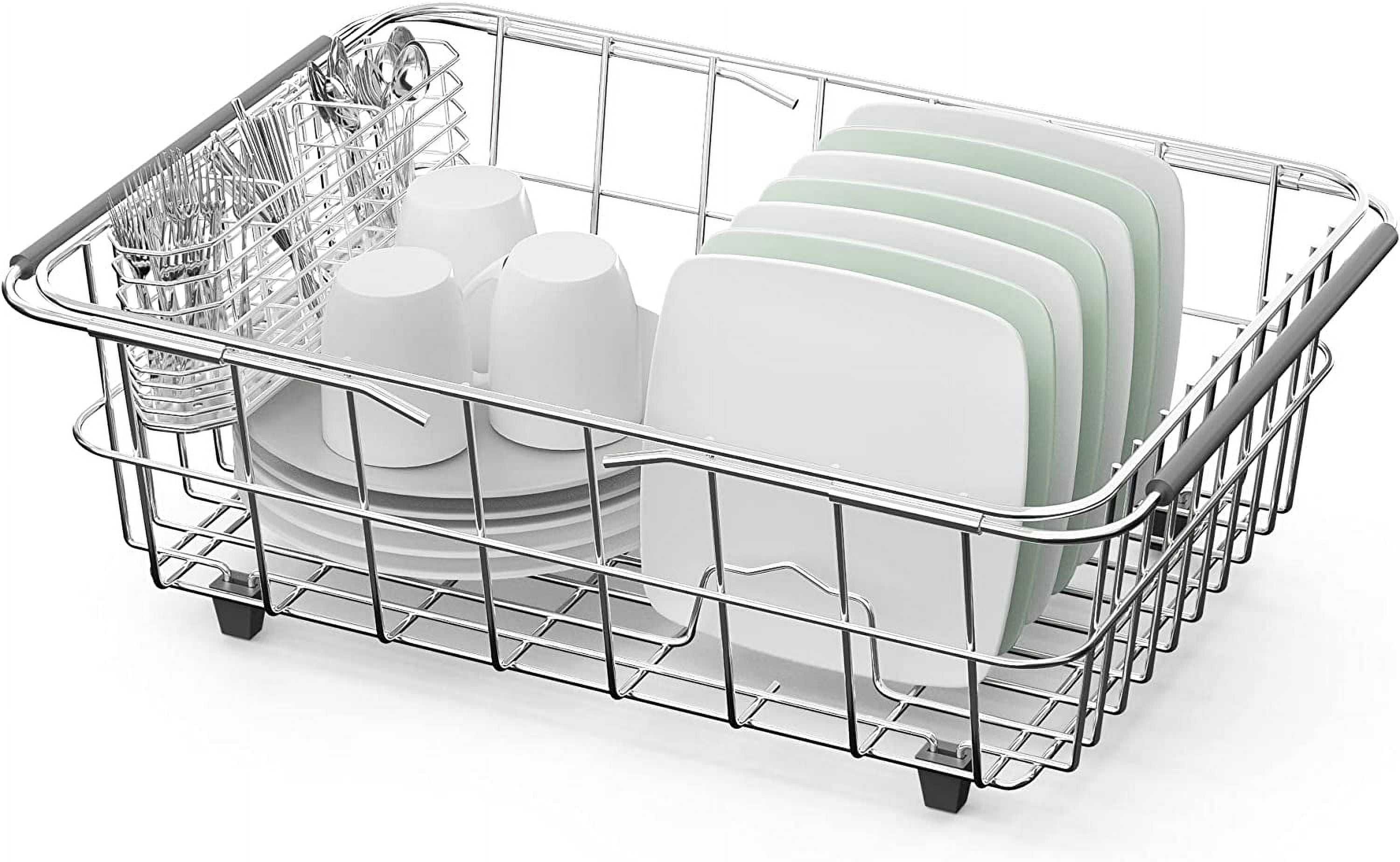 Oggi Kitchen 3 Piece Metal Dish Drainer Rack with Stainless Steel Silverware Caddy Drip Tray Walmart