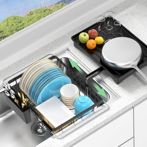 Expandable Dish Drying Rack- Space-Saving Dish Rack, Dish Drainers for Kitchen Counter with a Cutlery Holder, Over The Sink Dish Racks Fit for 14’’-19’’ Kitchen Sink
