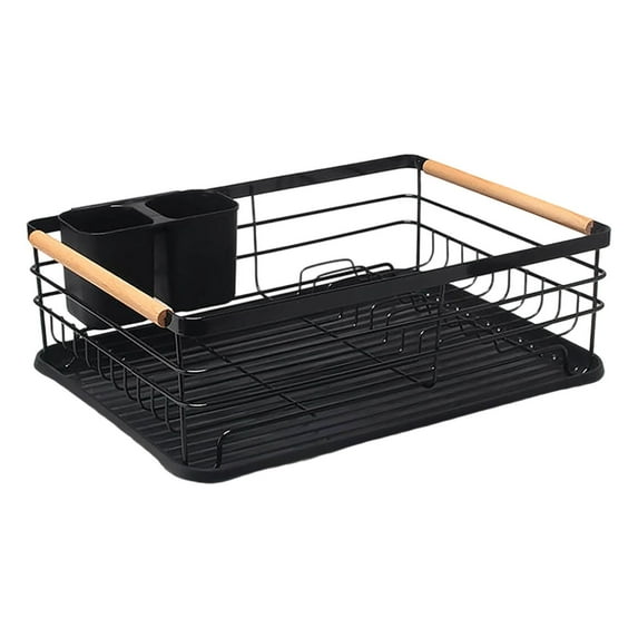Dish Drainer with Integrated Cutlery Holder Matt Black Stainless Steel Kitchen Drying Rack Large Capacity Durable Design