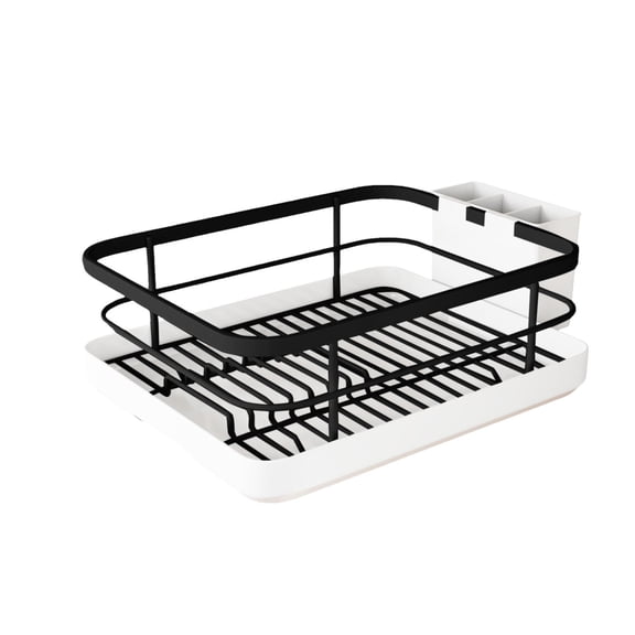Dish Drying & Abs Cutlery Drainer with Utensil Holder Tray for Dishes Spoons Forks Chopsticks Gold Black & White 1Pc Rack Home Decor Happy Day!