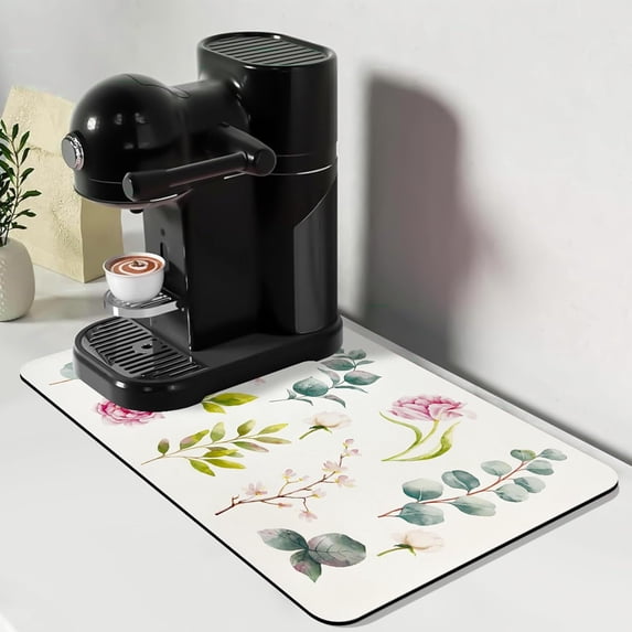 Dish Drying Mat, 12.2"x19.7" Absorbent Coffee Bar Mat with Waterproof Rubber Back, Fit Under Coffee Maker Machine/Kitchen Counter(Rose)