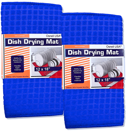 Dish Drying Mat - 12 x 18 in - Navy Blue Microfiber Kitchen Towels - Set of 2 - Drying Mat for Kitchen Counter