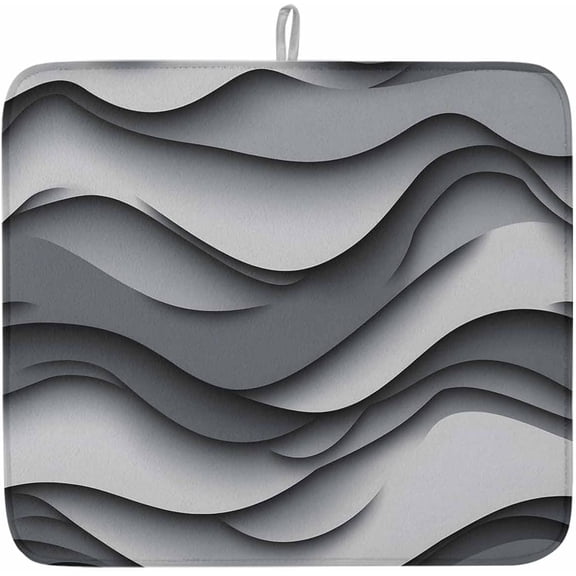 Dish Drying Mat 16" x 18" Water Ripple Absorbent Drying Mat for Kitchen Counter Grey White Black Dish Drying Pad for Dishes Cups and Glassware Coffee Bar Accessories