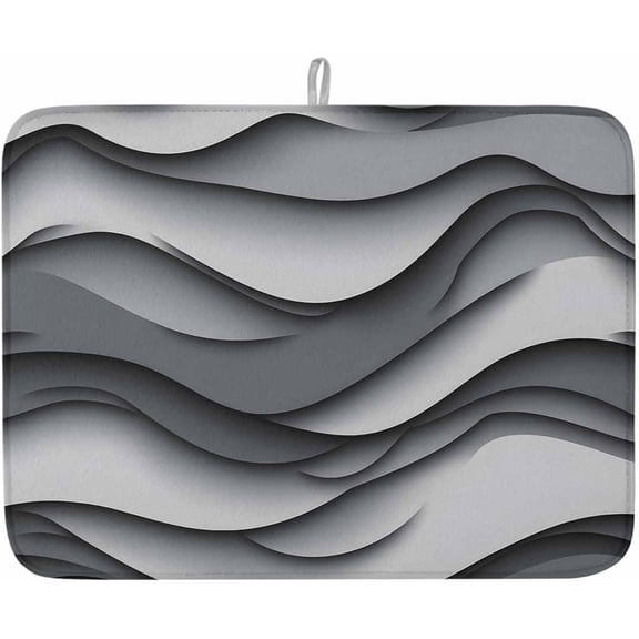 Dish Drying Mat 18" x 24" Water Ripple Absorbent Drying Mat for Kitchen Counter Grey White Black Dish Drying Pad for Dishes Cups and Glassware Coffee Bar Accessories