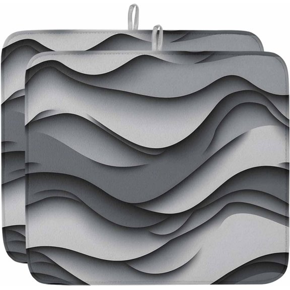 Dish Drying Mat 2 Pack 16" x 18" Water Ripple Absorbent Drying Mat for Kitchen Counter Grey White Black Dish Drying Pad for Dishes Cups and Glassware Coffee Bar Accessories