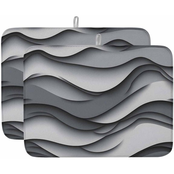 Dish Drying Mat 2 Pack 18" x 24" Water Ripple Absorbent Drying Mat for Kitchen Counter Grey White Black Dish Drying Pad for Dishes Cups and Glassware Coffee Bar Accessories