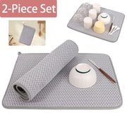 2 Pack Large Dish Drying Mat for Kitchen Counter,24*18 inch Microfiber Absorbent Dish Drainer,Large Size Dish Drying Pad for Countertops,Draining Racks,SinksGray