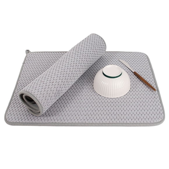 2 Pack Large Dish Drying Mat for Kitchen Counter,24*18 inch Microfiber Absorbent Dish Drainer,Large Size Dish Drying Pad for Countertops,Draining Racks,Sinks(Gray)