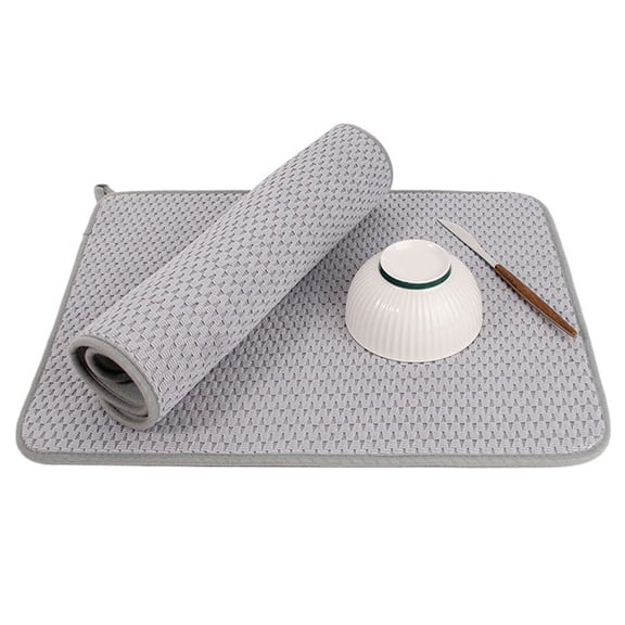 2 Pack Large Dish Drying Mat for Kitchen Counter,24*18 inch Microfiber Absorbent Dish Drainer,Large Size Dish Drying Pad for Countertops,Draining Racks,Sinks(Gray)