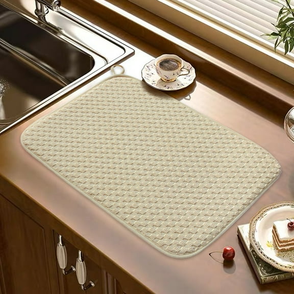 Dish Drying Mat – 20 x 15 in Microfiber Ultra Absorbent Kitchen Counter Pad, Quick-Dry Sponge Layer, Multi-Purpose Sink, Pet, Coffee Mat, Pinstripe Blue