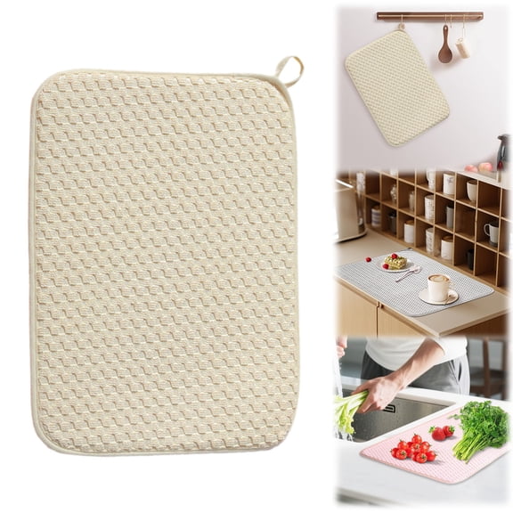 Dish Drying Mat, 24 X 17 Inch Absorbent Microfiber, Dish Drain Pad for Kitchen Counter, Polyester Fiber Kitchen Placemat, Countertop Liner Dust-Proof, Fast Drying Dish Mat, Heat Resistant Cushion，B