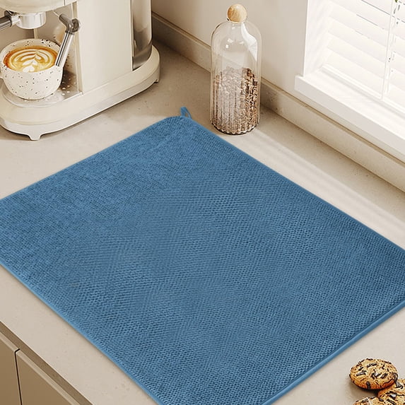 Dish Drying Mat Absorbent Microfiber Dishes Drainer Mat Large Countertop Drying Pad with Hanging Ring for Kitchen Organization