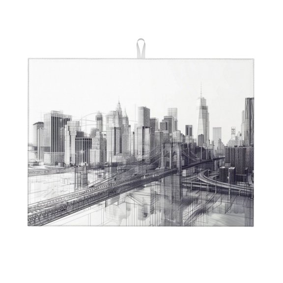 Dish Drying Mat, Absorbent Microfiber Kitchen Counter Mat for Dishes, Pots and Pans, Brooklyn Hologram Large 18x24in