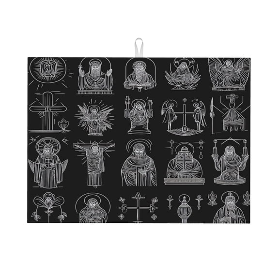 Dish Drying Mat, Absorbent Microfiber Kitchen Counter Mat for Dishes, Pots and Pans, Christian catholic icon (2) Large 18x24in