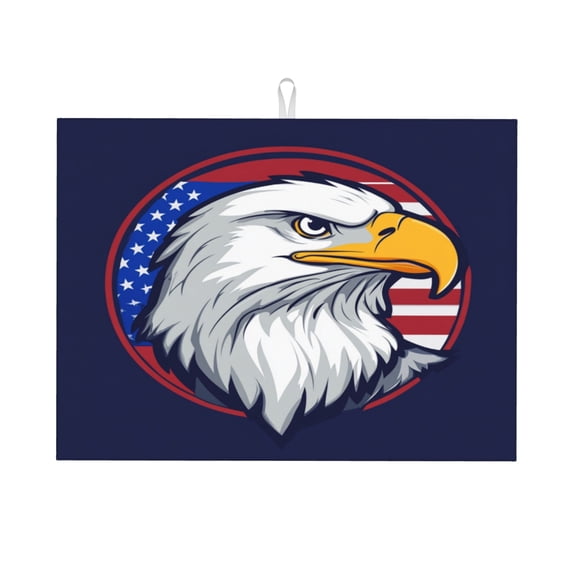 Dish Drying Mat, Absorbent Microfiber Kitchen Counter Mat for Dishes, Pots and Pans, eagle, america flag background (2) Large 18x24in