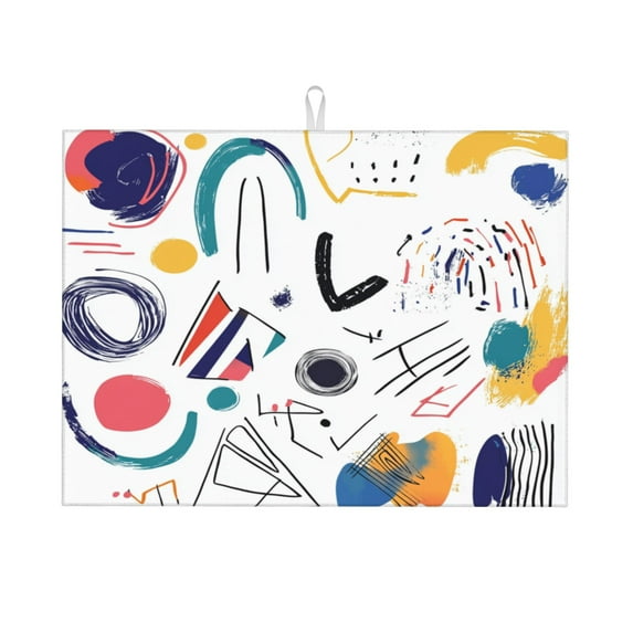 Dish Drying Mat, Absorbent Microfiber Kitchen Counter Mat for Dishes, Pots and Pans, shapes and bold brush lines (2) Large 18x24in