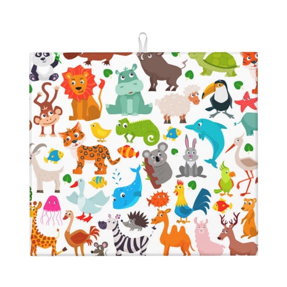 Dish Drying Mat, Animals Highly Absorbent Drying Matt Kitchen Counter, Dish Mat Drying Pad Dishes Drainer Mats for Kitchen Counter or Sink, 16 x 18 inch