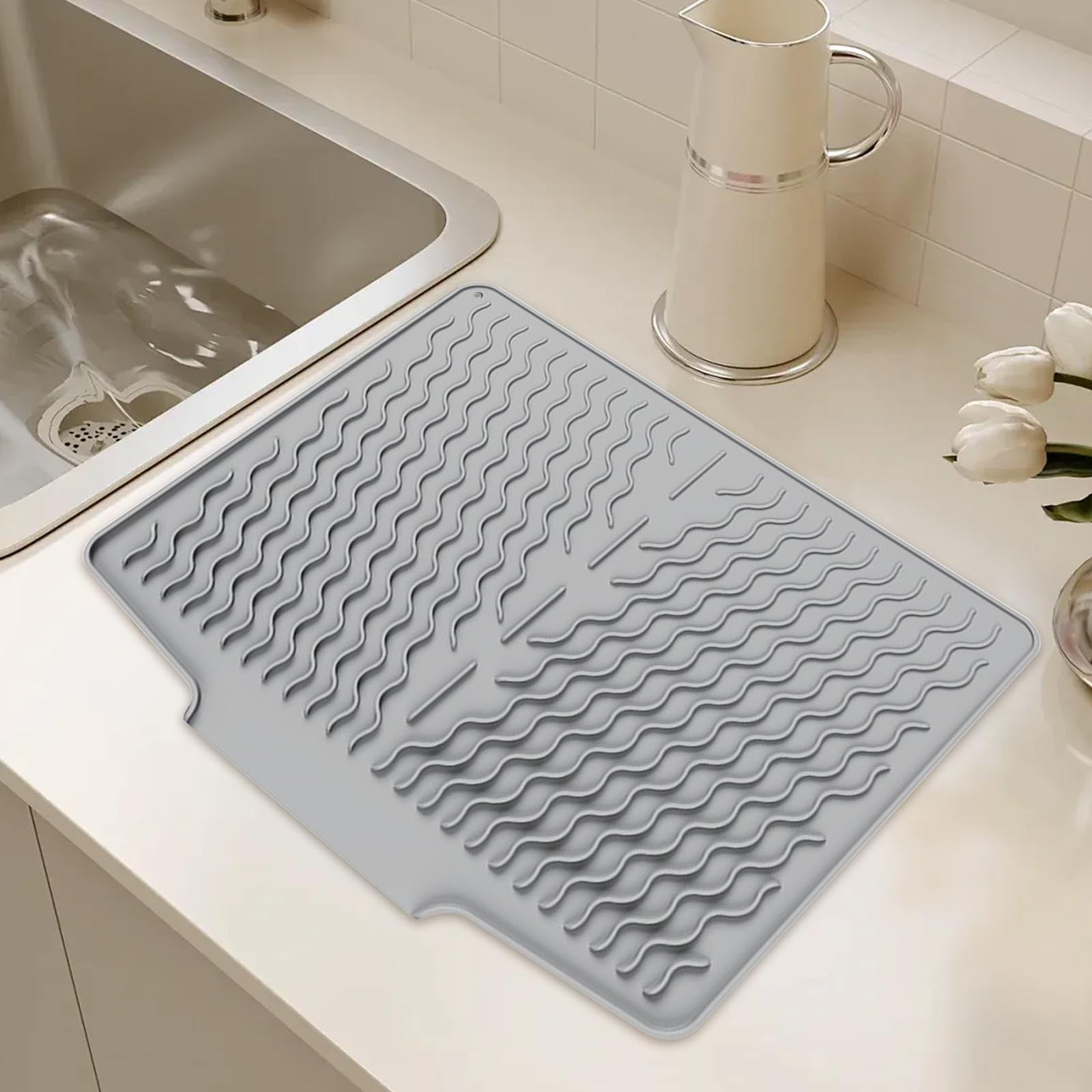 Dish Drying Mat with Bulged Edge Spout 16x13 Inch Silicone Mats for ...
