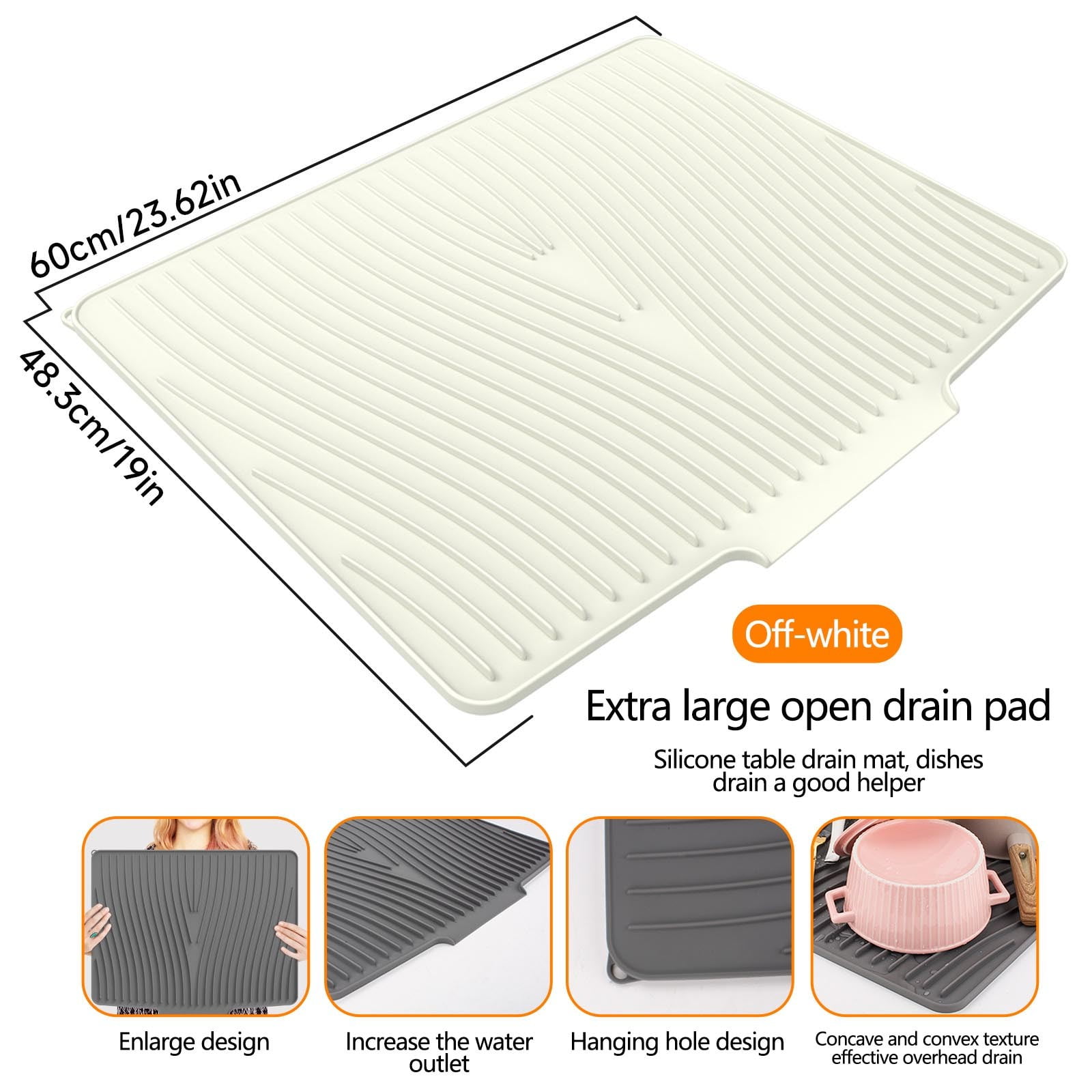 Dish Drying Mat with Bulged Edge Spout 24x19 Inch Silicone Mats for ...
