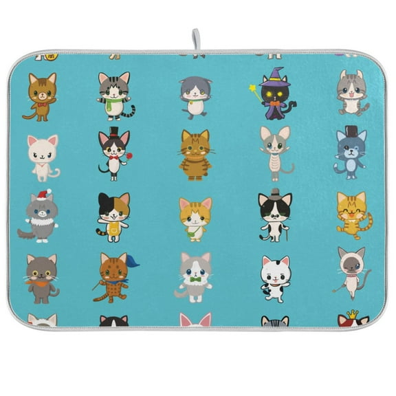 Dish Drying Mat Cartoon Cute Cats Kitchen Mats Microfiber Counter Absorbent Dish Pad Drainer Rack 16"x18"