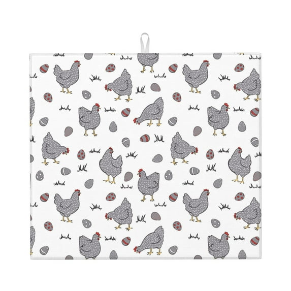 Dish Drying Mat, Cartoon Cute Chicken Egg Gray Highly Absorbent Drying Matt Kitchen Counter, Dish Mat Drying Pad Dishes Drainer Mats for Kitchen Counter or Sink, 16 x 18 inch