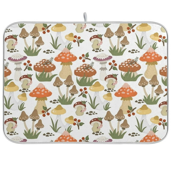 Dish Drying Mat Cartoon Cute Mushrooms Kitchen Mats Microfiber Counter Absorbent Dish Pad Drainer Rack 16"x18"