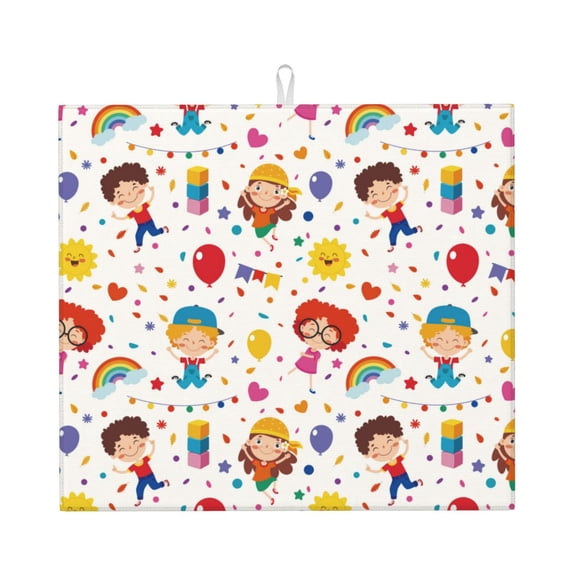 Dish Drying Mat, Childrens party Highly Absorbent Drying Matt Kitchen Counter, Dish Mat Drying Pad Dishes Drainer Mats for Kitchen Counter or Sink, 16 x 18 inch