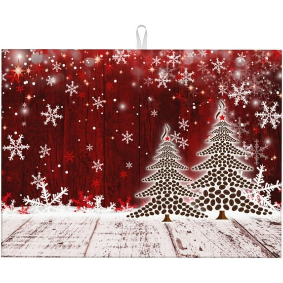 Dish Drying Mat Christmas Xmas Tree Snowflake for Kitchen Counter Absorbent 18x24 Inch Microfiber Dishes Plate Glass Dry Draining Pad Reversible Washable Home Decor