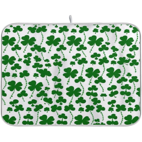 Dish Drying Mat Clover Branches Green St Patrick''s Day Absorbent Drying Mats for Dishes Kitchen Countertop Coffee Bar 16" x 18"