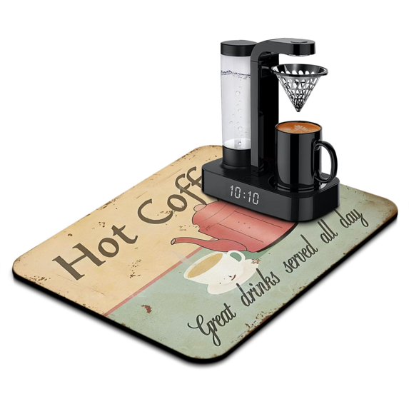 Dish Drying Mat, Coffee Black Vintage Absorbent Coffee Bar Mat for Countertops, Coffee Bar Accessories for Kitchen Counter Coffee Maker Coffee Pot Dining Room Decoration 18x24in