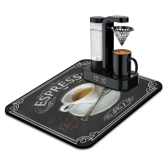 Dish Drying Mat, Coffee Black Vintage Absorbent Coffee Bar Mat for Countertops, Coffee Bar Accessories for Kitchen Counter Coffee Maker Coffee Pot Dining Room Decoration 18x24in