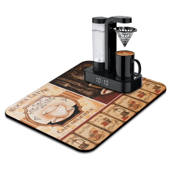 Dish Drying Mat, Coffee Brown Absorbent Coffee Bar Mat for Countertops, Coffee Bar Accessories for Kitchen Counter Coffee Maker Coffee Pot Dining Room Decoration 18x24in