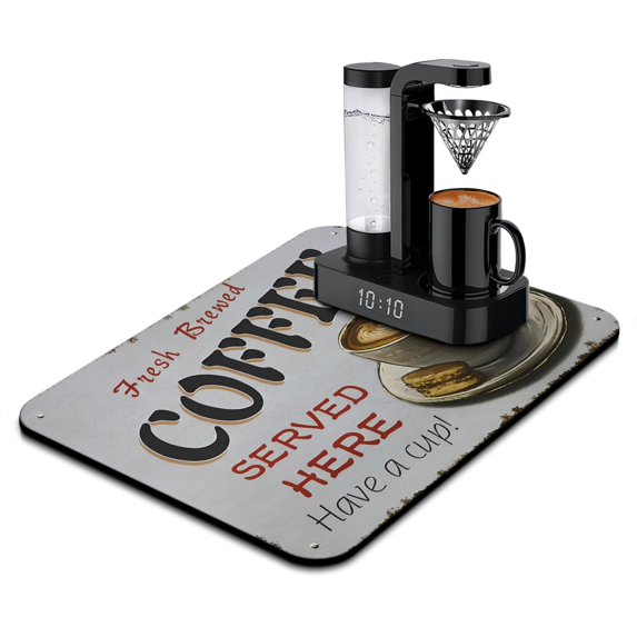 Dish Drying Mat, Coffee Cup Farmhouse Design Absorbent Coffee Bar Mat for Countertops, Coffee Bar Accessories for Kitchen Counter Coffee Maker Coffee Pot Dining Room Decoration 18x24in